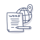 Eine Zeichnung eines Dokumentes vor einem Globus als Symbol für Fachübersetzungen